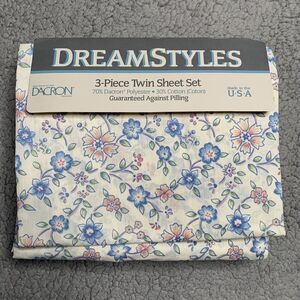 Vintage 3-Piece Twin Sheet Set DREAMSTYLES Dacron Polyester Floral New Old Stock